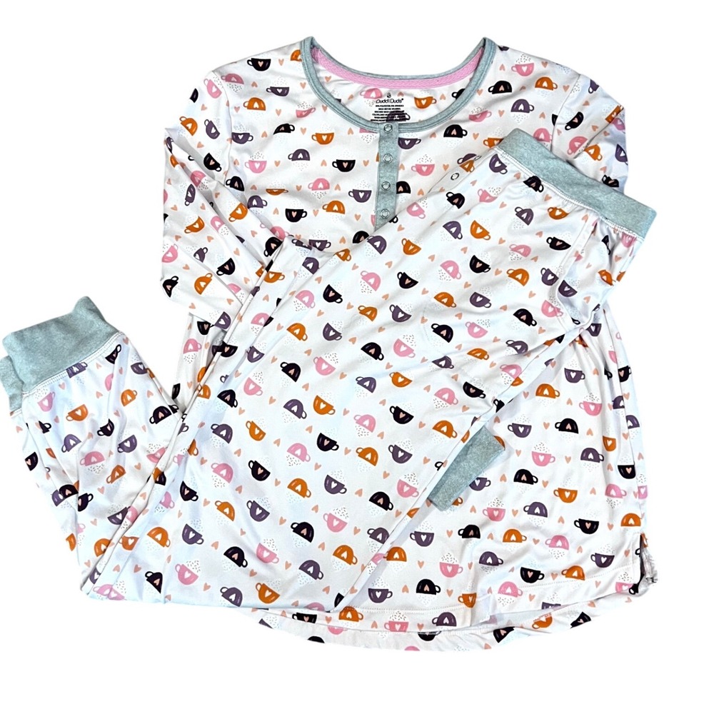 Cuddle Duds 2 Pc Pajama Set Size Small Mug With Hearts Pink Gray‎